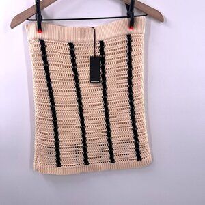 NEW Monrow crochet knit black cream striped tight mini pencil skirt beach boho L